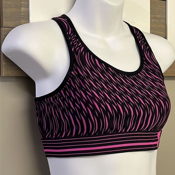Under Armour Black/Pink Abstract Design Compression HeatGear Sports Bra- Medium - Picture 3 of 9